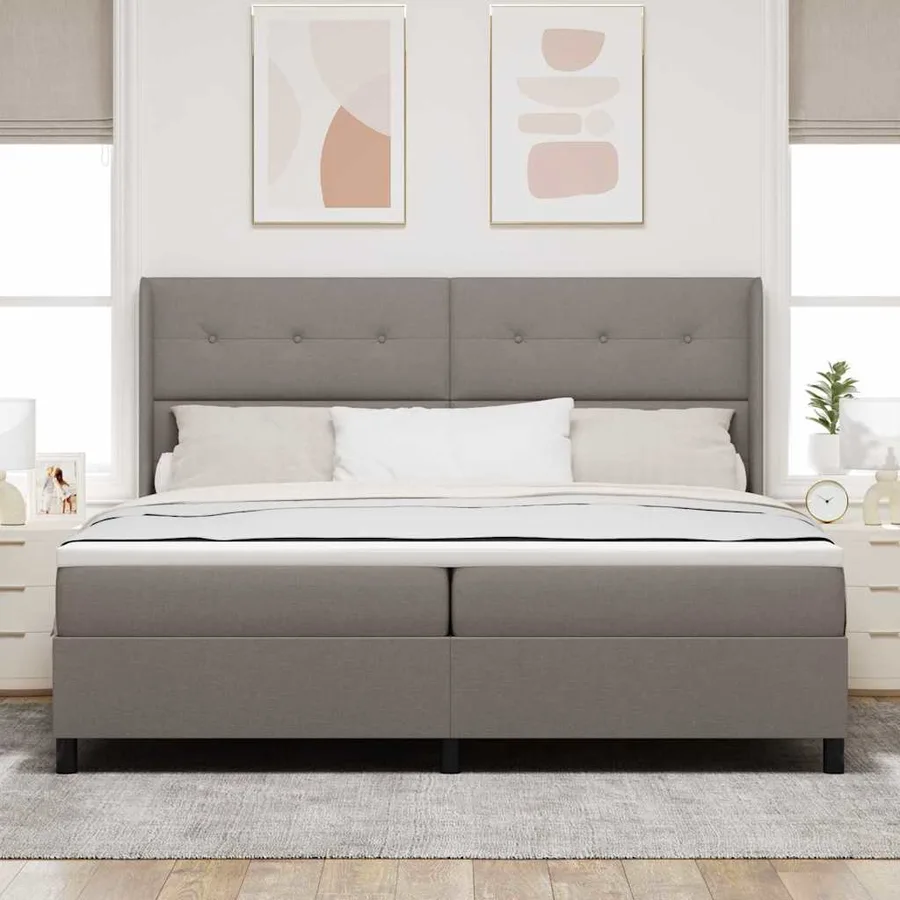 Lit à ressort LED avec tête de lit Taupe 200 x 200 cm tissu - 4