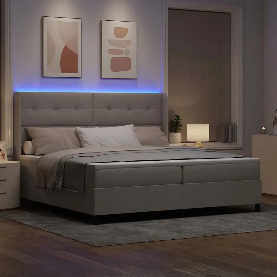 Lit à ressort LED avec tête de lit Taupe 200 x 200 cm tissu - 5