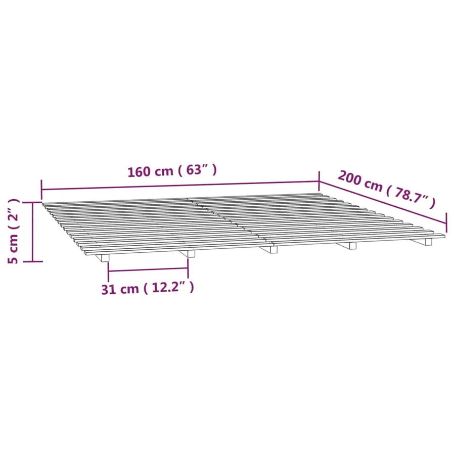 Cadre de lit sans matelas blanc 160x200 cm bois de pin massif - 8