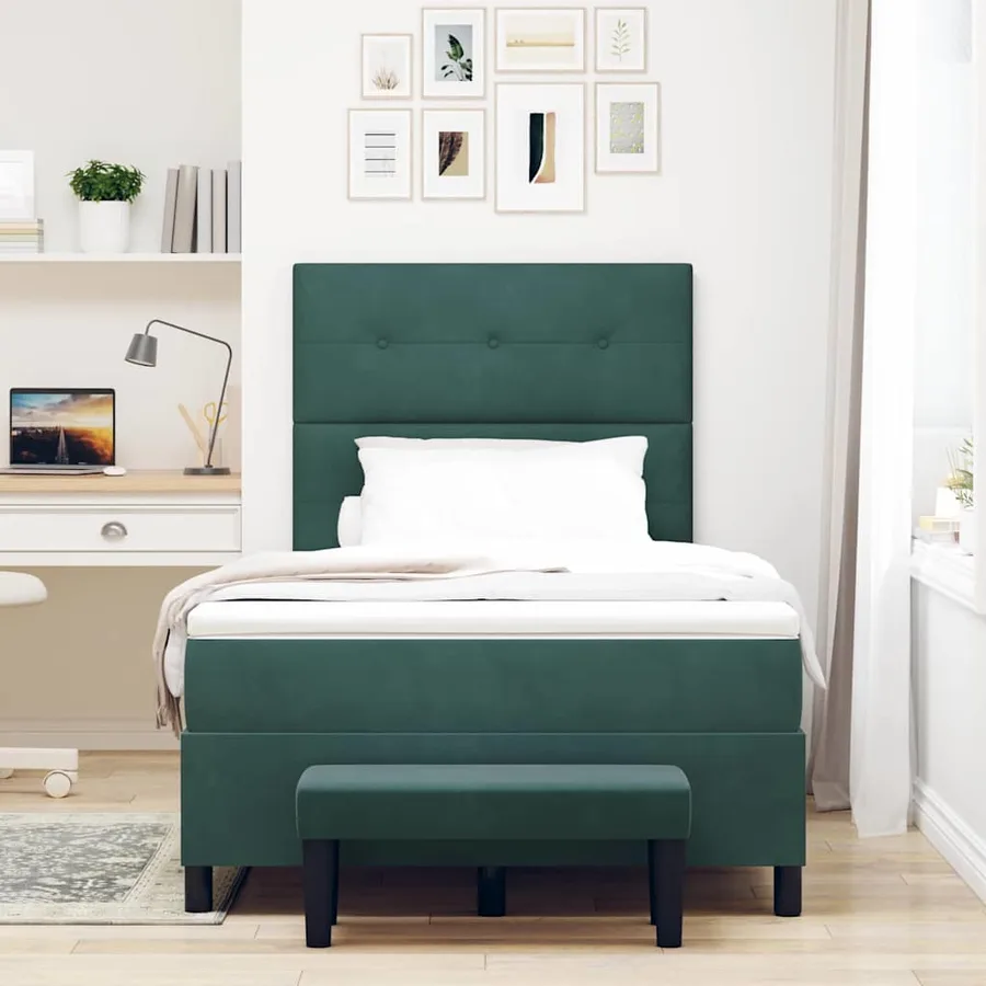 Lit à ressorts avec tête de lit Vert foncé 200 x 120 cm Velours - 3