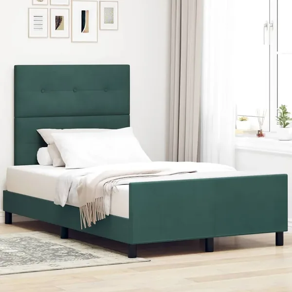 Lit à ressorts avec tête de lit Vert foncé 120 x 190 cm Velours