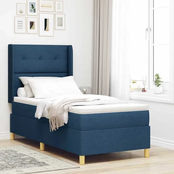 Lit à ressorts avec bandes LED Bleu 100 x 200 cm tissu