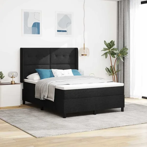 Lit à ressort LED avec tête de lit Noir 140 x 190 cm tissu