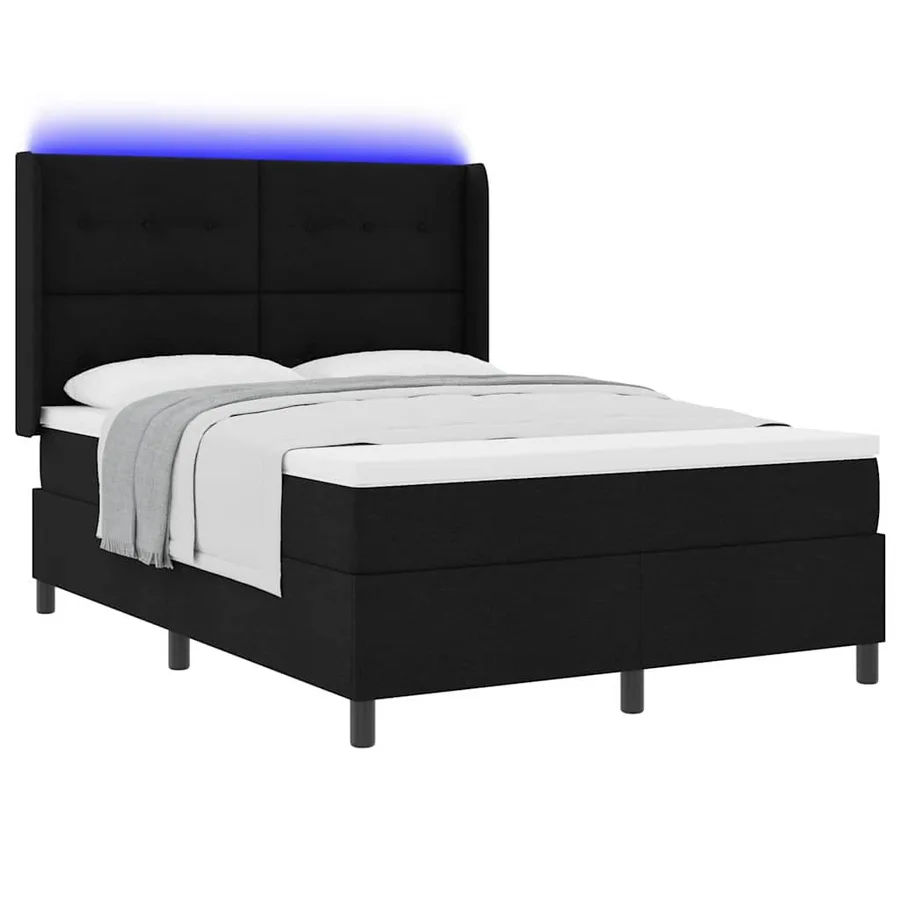 Lit à ressort LED avec tête de lit Noir 140 x 190 cm tissu - 3