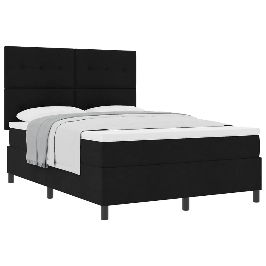 Lit à ressorts avec matelas Noir 140 x 200 cm tissu - 2