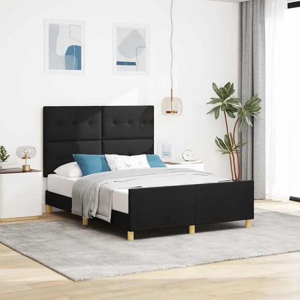 Cadre de lit avec tête de lit Noir 140 x 190 cm tissu