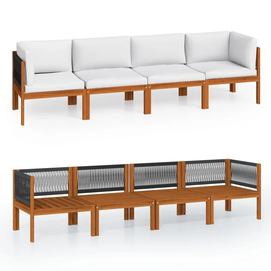 Canapé de jardin 4 places avec coussin en bois d'acacia et corde - 2