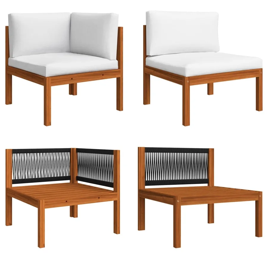Canapé de jardin 4 places avec coussin en bois d'acacia et corde - 4