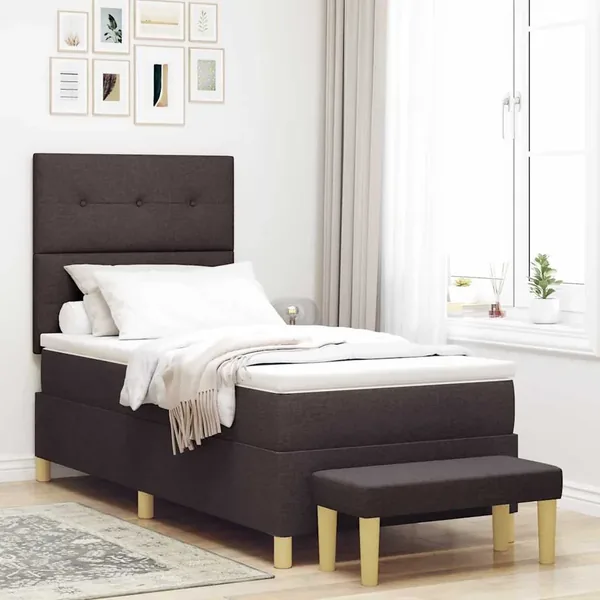 Lit à ressorts avec tête de lit Marron foncé 200 x 80 cm tissu