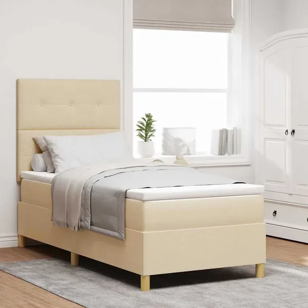 Lit à ressort LED avec tête de lit Crème 80 x 200 cm tissu