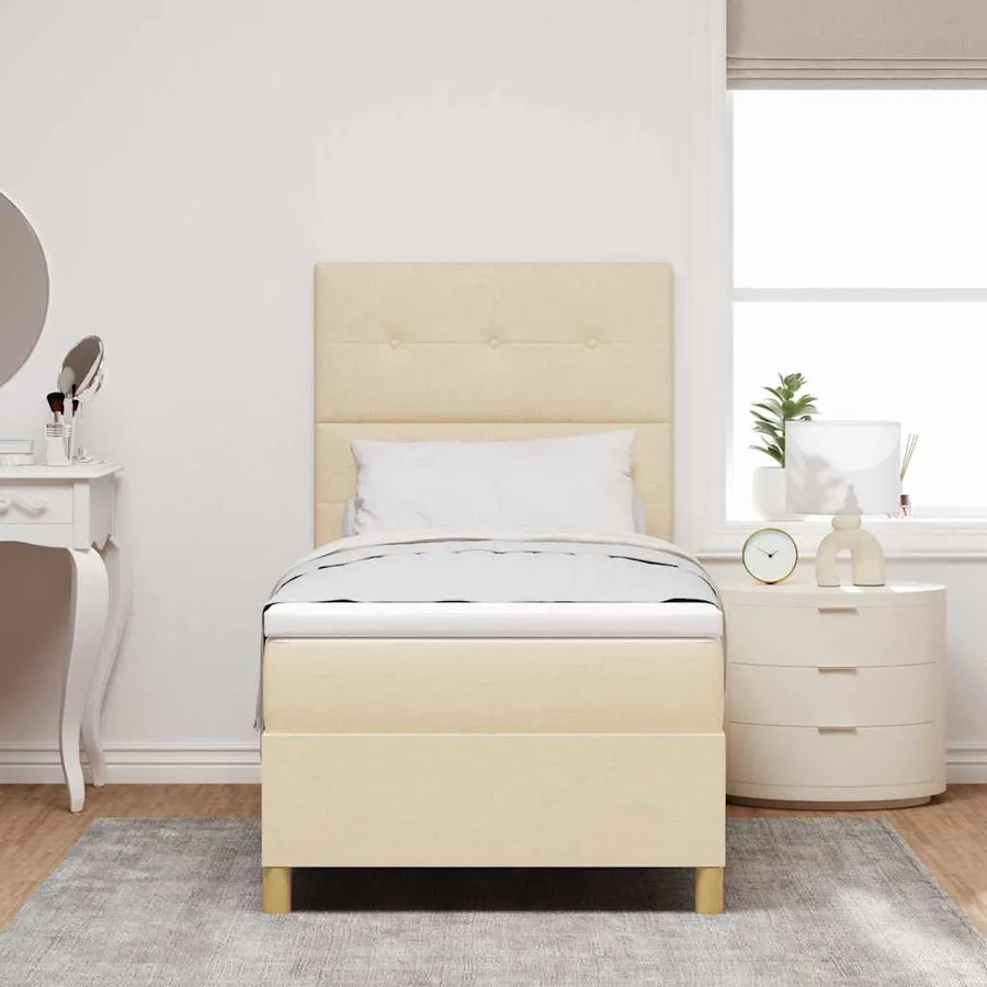Lit à ressort LED avec tête de lit Crème 80 x 200 cm tissu - 4