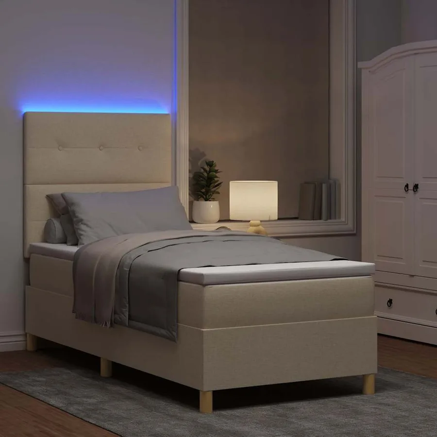Lit à ressort LED avec tête de lit Crème 80 x 200 cm tissu - 5