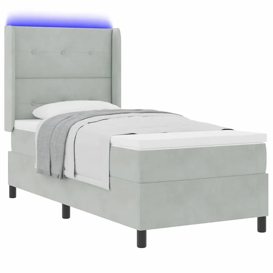 Lit à ressorts avec bandes LED Gris clair 80 x 200 cm Velours - 3