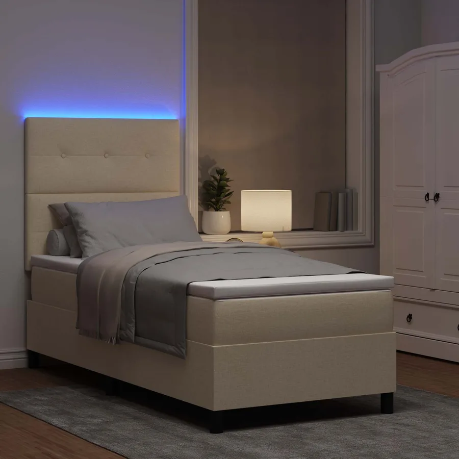 Lit à ressorts avec bandes LED Crème 80 x 200 cm tissu - 3