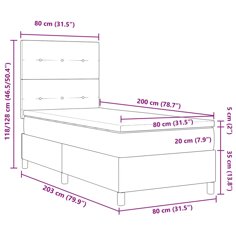 Lit à ressorts avec bandes LED Crème 80 x 200 cm tissu - 7