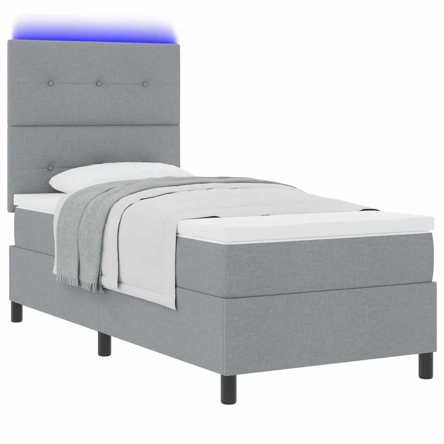 Lit à ressorts avec bandes LED Gris clair 80 x 200 cm tissu - 2