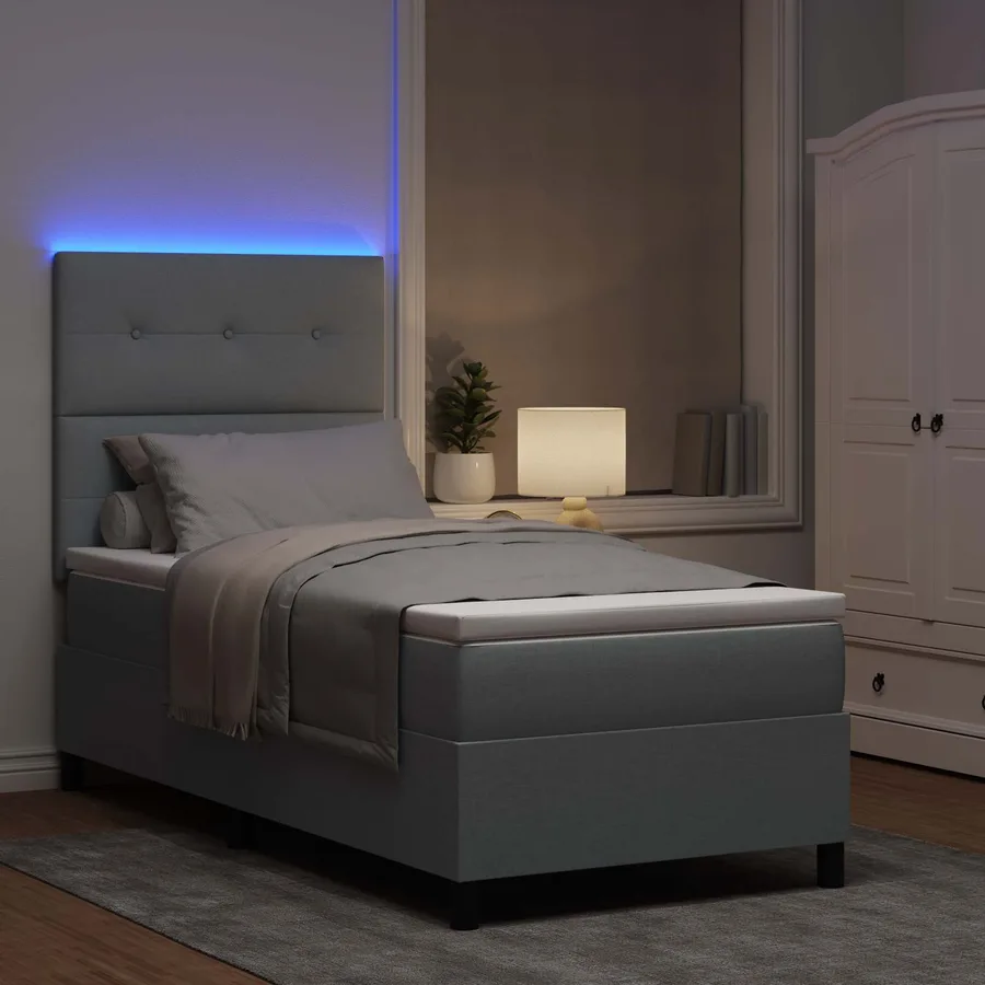 Lit à ressorts avec bandes LED Gris clair 80 x 200 cm tissu - 3
