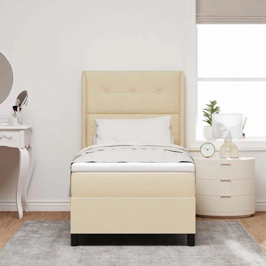 Lit à ressorts avec coussin Crème 200 x 80 cm tissu - 3