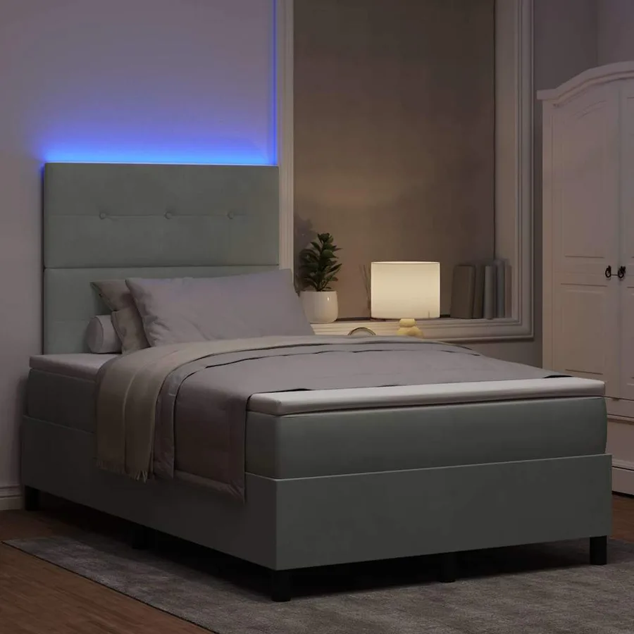Lit à ressort LED Gris clair 120 x 190 cm Velours - 5