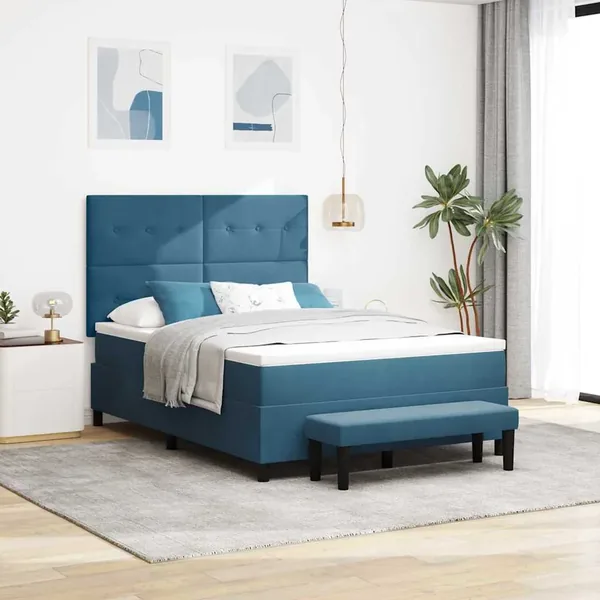 Lit à ressorts avec tête de lit Bleu foncé 200 x 160 cm Velours