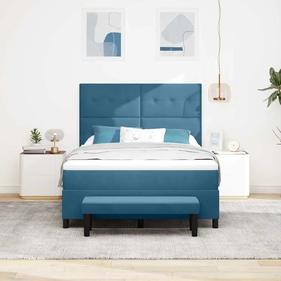 Lit à ressorts avec tête de lit Bleu foncé 200 x 160 cm Velours - 3
