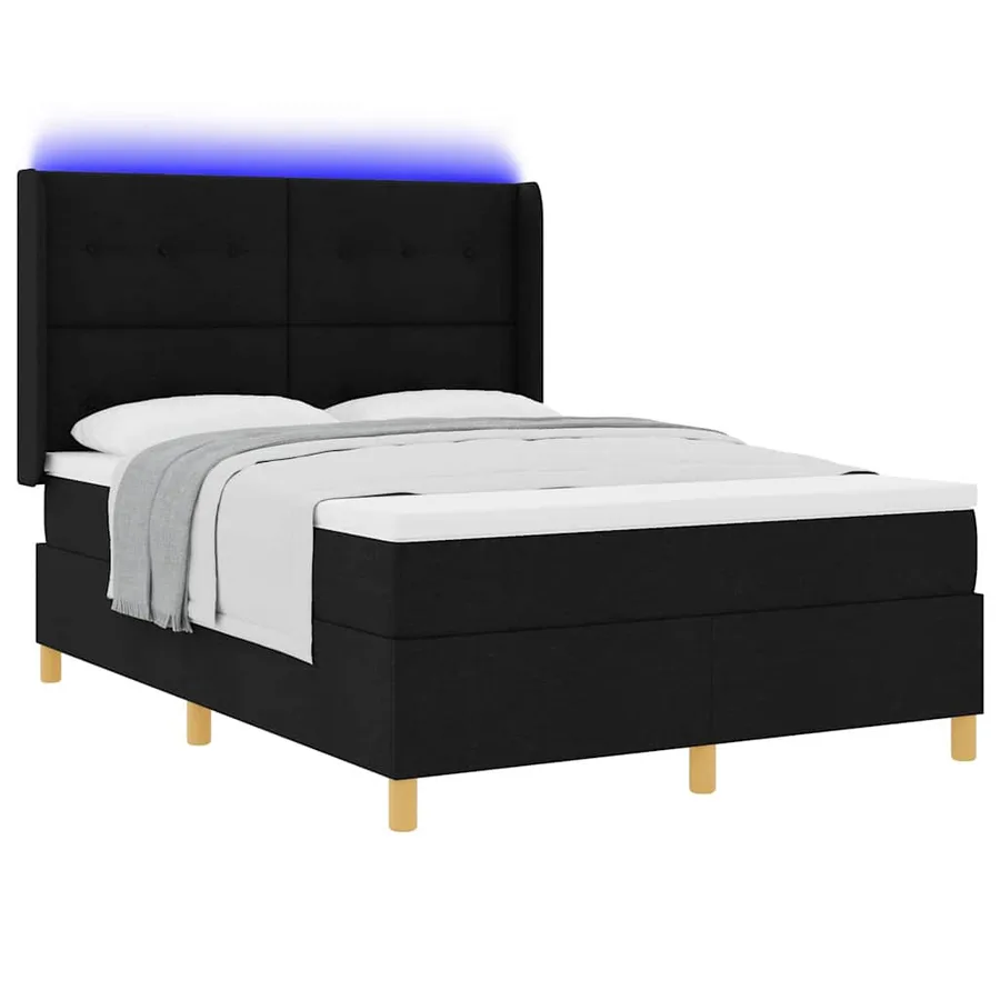 Lit à ressorts avec bandes LED Noir 160 x 200 cm tissu - 3
