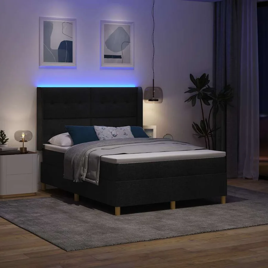 Lit à ressorts avec bandes LED Noir 160 x 200 cm tissu - 5