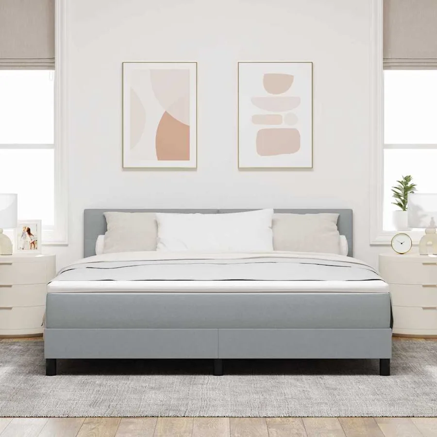 Lit à ressorts avec tête de lit Gris clair 180 x 200 cm tissu - 3