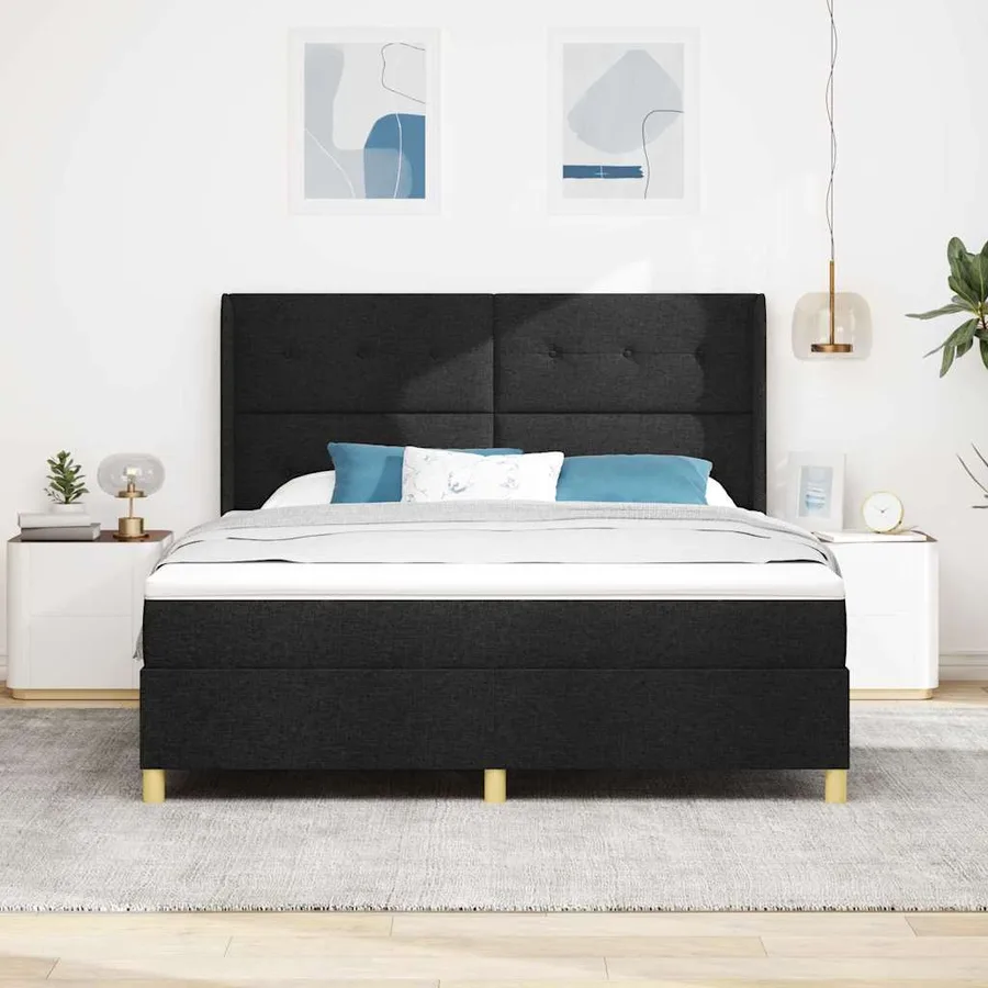 Lit à ressorts avec bandes LED Noir 180 x 200 cm tissu - 4