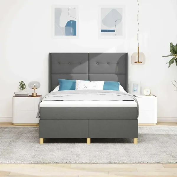 Lit à ressorts avec tête de lit Gris foncé 160 x 200 cm tissu