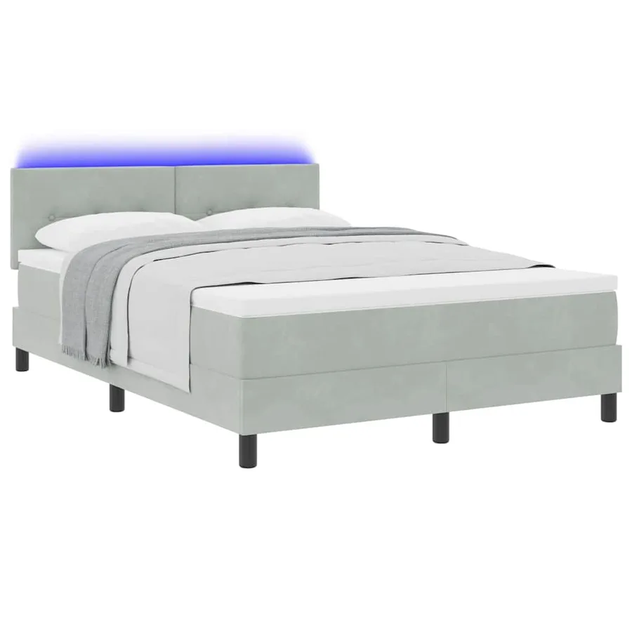 Lit à ressort LED Gris clair 160 x 200 cm Velours - 3