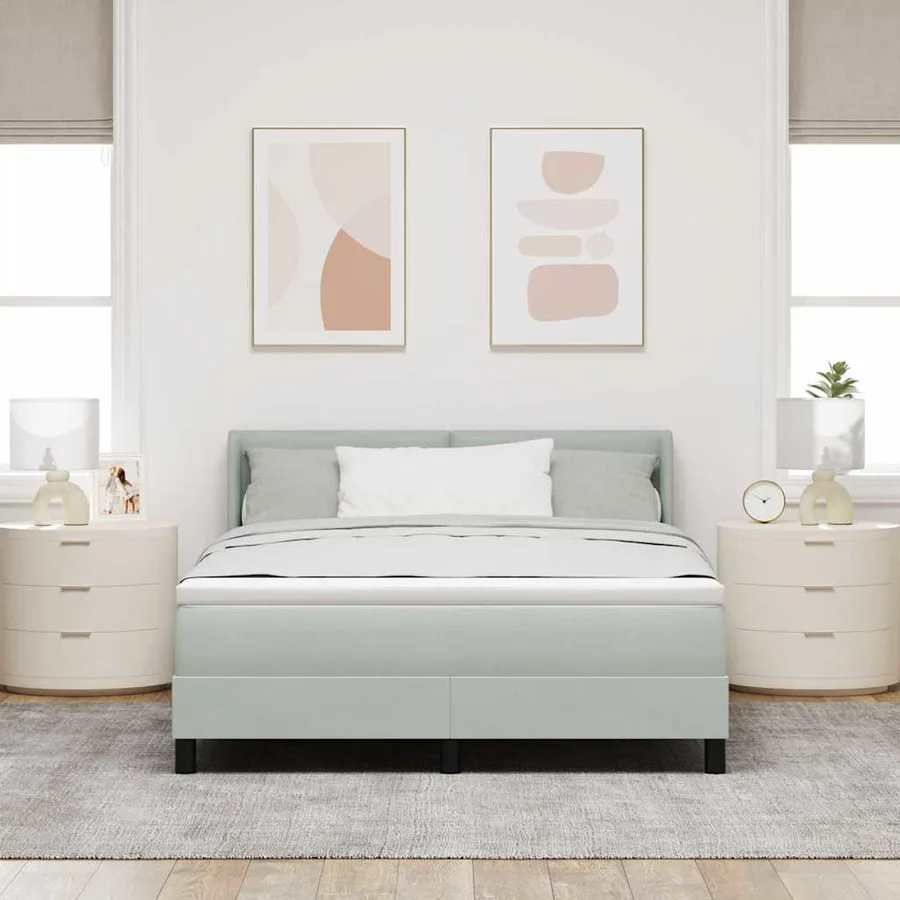 Lit à ressorts avec tête de lit Gris clair 200 x 160 cm Velours - 3
