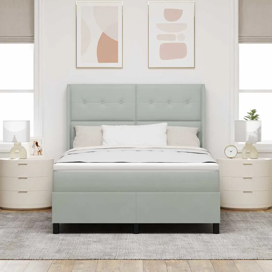 Lit à ressorts avec tête de lit Gris clair 160 x 200 cm Velours - 3