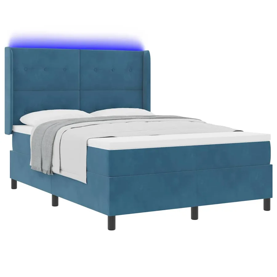 Lit à ressorts avec bandes LED Bleu 160 x 200 cm Velours - 3