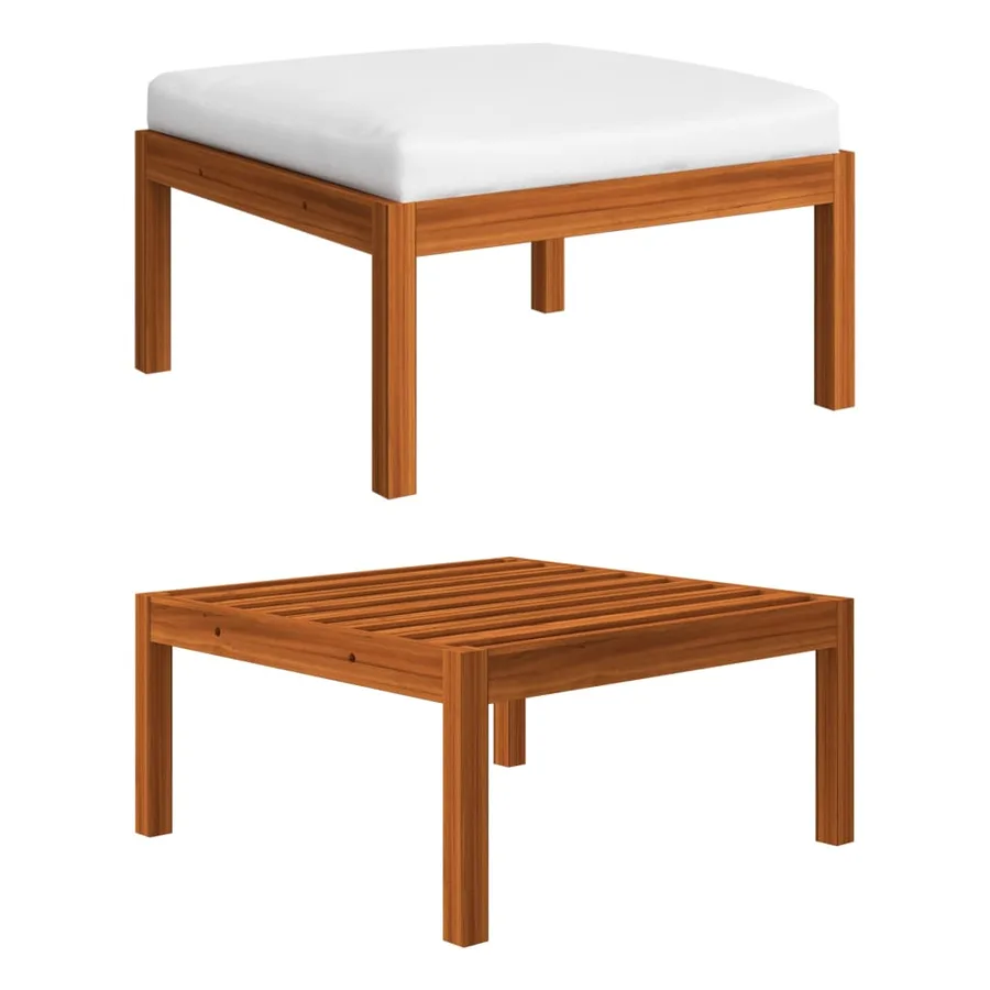 Salon de jardin 5 pièces avec coussins, bois d'acacia crème et corde - 13