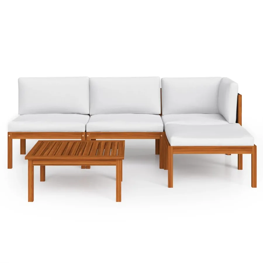Salon de jardin 5 pièces avec coussins, bois d'acacia crème et corde - 3