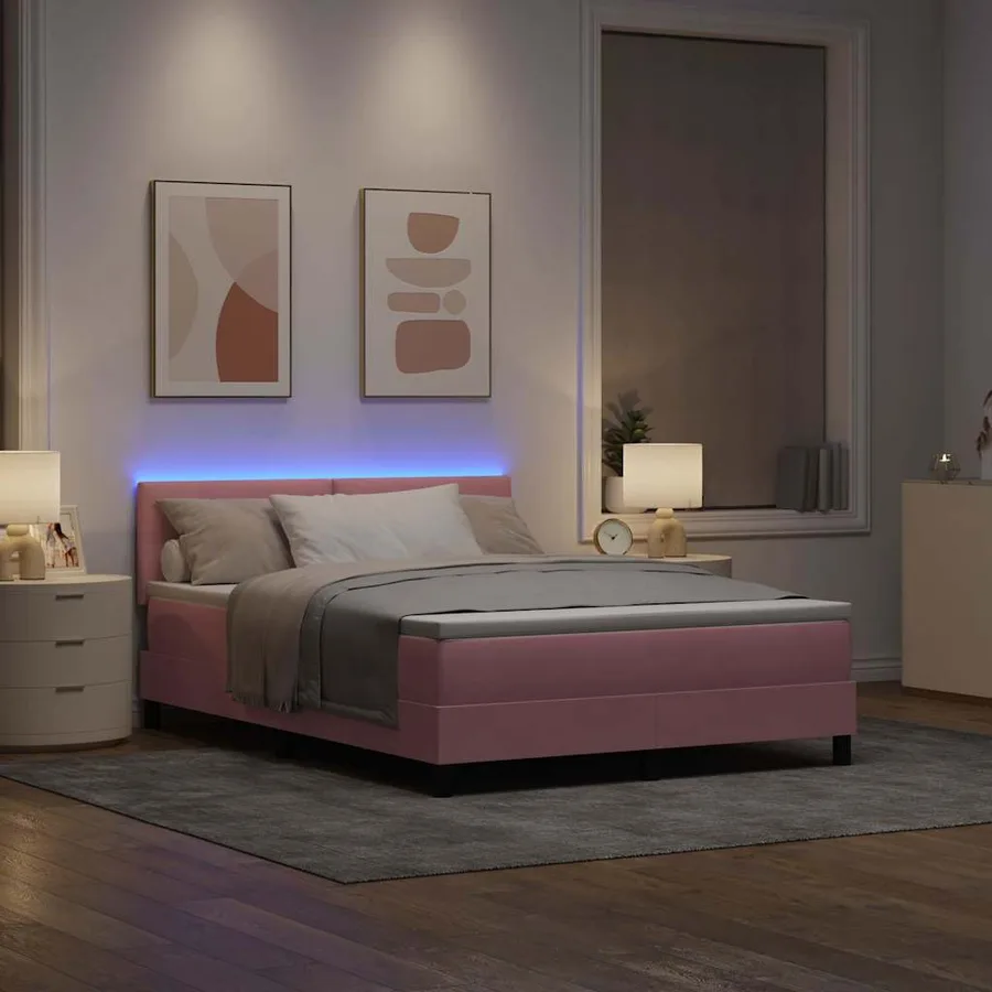 Lit à ressort LED avec bandes LED Rose 140 x 190 cm Velours - 5