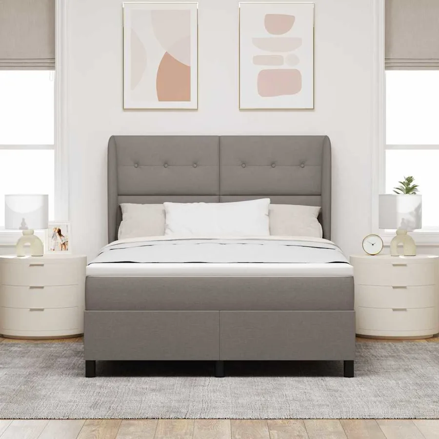 Lit à ressorts avec tête de lit Taupe 140 x 190 cm tissu - 3