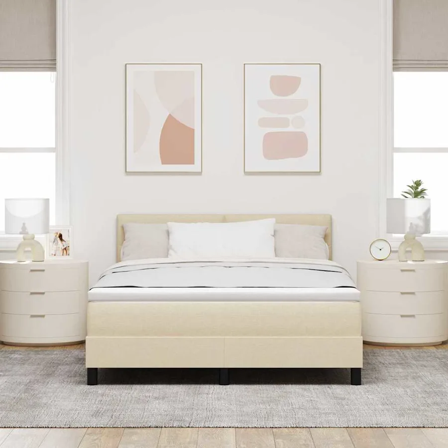 Lit à ressorts avec tête de lit Crème 140 x 200 cm tissu - 3