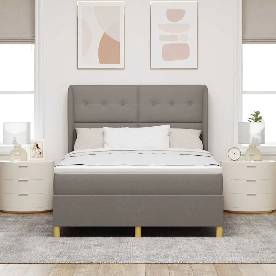 Lit à ressorts avec tête de lit Taupe 200 x 140 cm tissu - 3