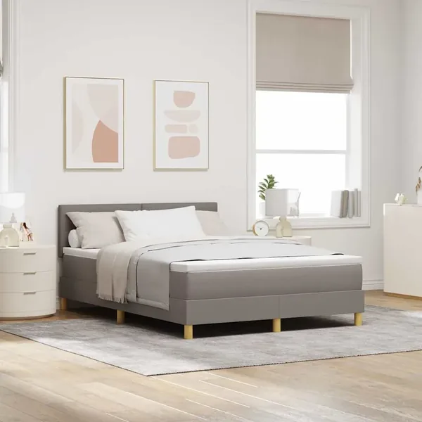 Lit à ressort LED avec bandes LED Taupe 140 x 190 cm tissu