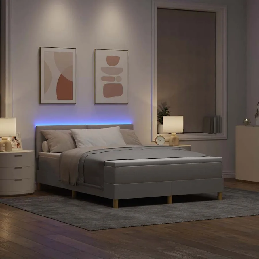 Lit à ressort LED avec bandes LED Taupe 140 x 190 cm tissu - 5
