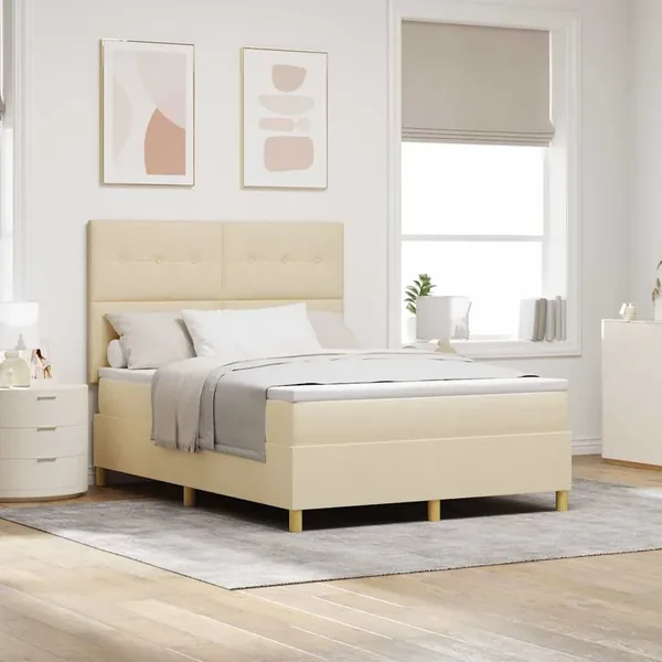 Lit à ressort LED avec tête de lit Crème 140 x 200 cm tissu