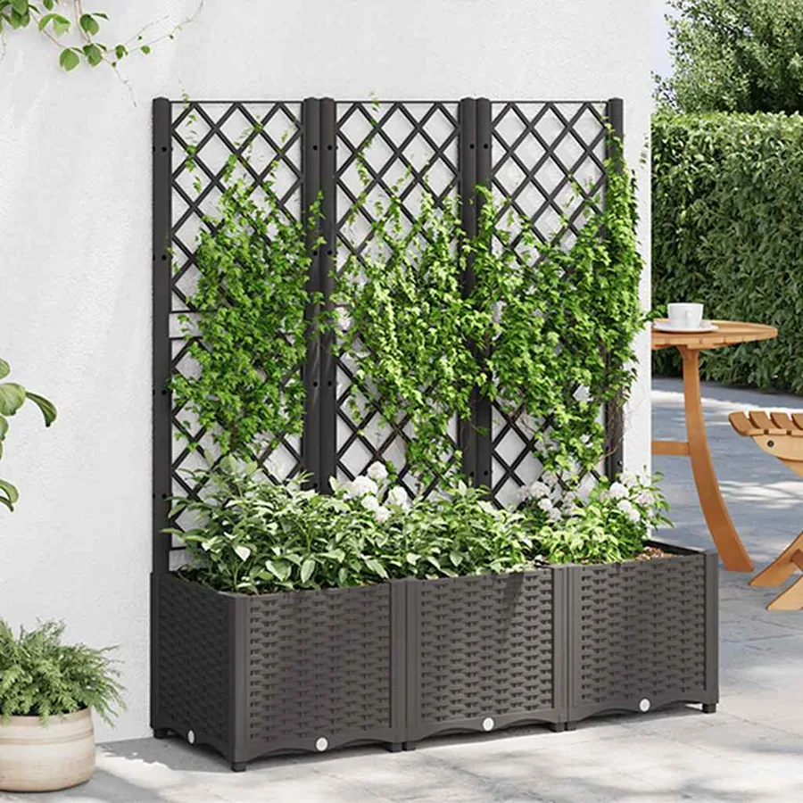 Jardinière de jardin avec treillis Noir 120 x 40 x 136 cm PP