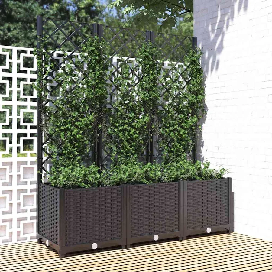 Jardinière de jardin avec treillis Noir 120 x 40 x 136 cm PP - 7