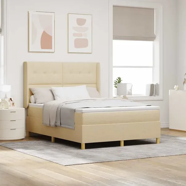 Lit à ressorts avec bandes LED Crème 140 x 190 cm tissu