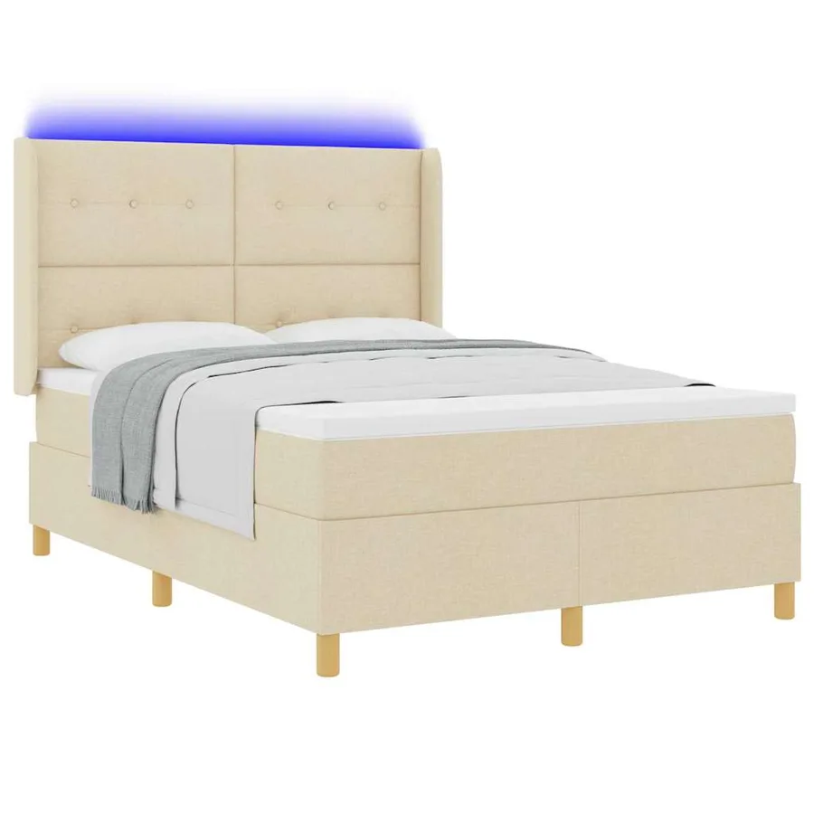 Lit à ressorts avec bandes LED Crème 140 x 190 cm tissu - 3