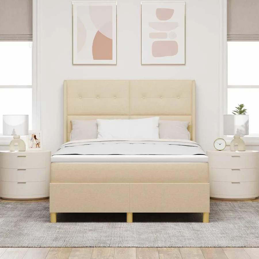 Lit à ressorts avec bandes LED Crème 140 x 190 cm tissu - 4