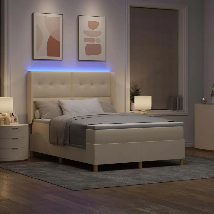 Lit à ressorts avec bandes LED Crème 140 x 190 cm tissu - 5