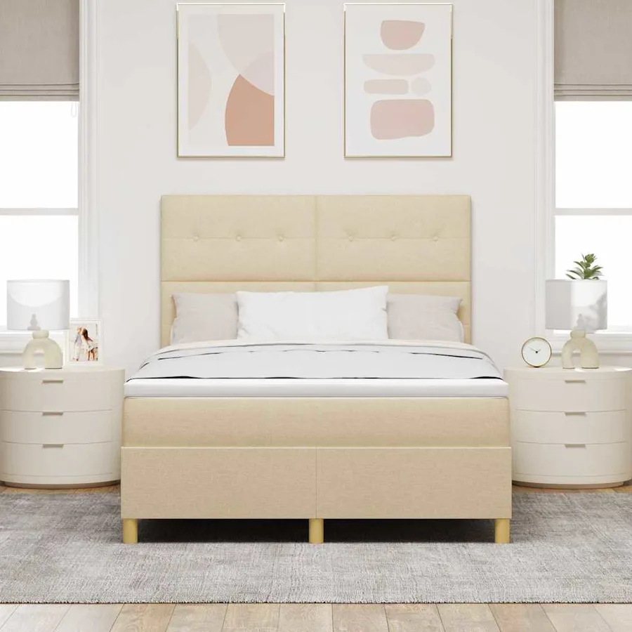 Lit à ressort LED avec tête de lit Crème 140 x 190 cm tissu - 4